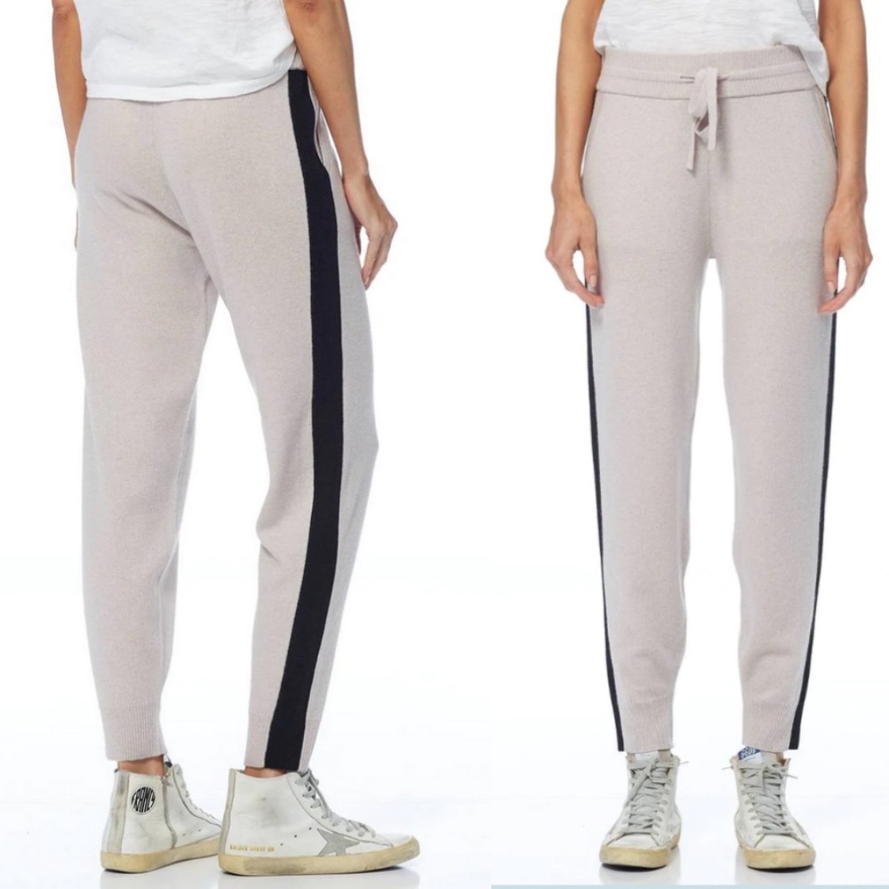 360 Cashmere Sofie Joggers 100% Cashmere Pants Sweatpants Blush/Black Stripe